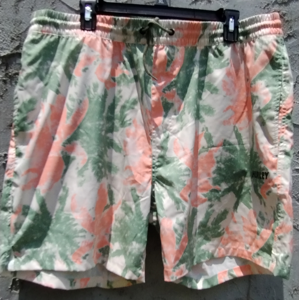 Hurley Women's Green and Orange Swim Shorts.  SZ XXL
